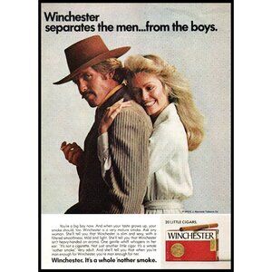 1974 Winchester Little Cigars Vintage Print Ad Cowboy Hat Corduroy Wall Art